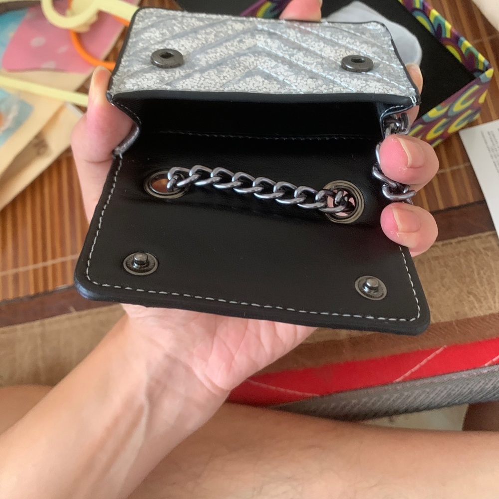 Kurt Geiger Silver Chevron Mini Chain Crossbody Bag